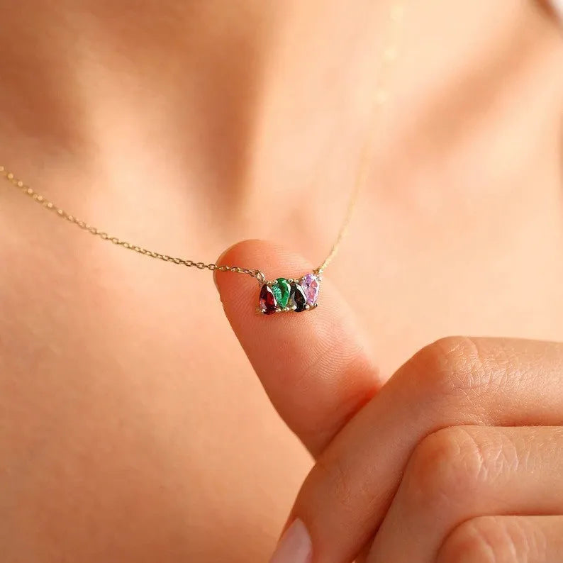Titanium steel zircon birthstone necklace with princess pendant in silver, gold or rose gold colour options