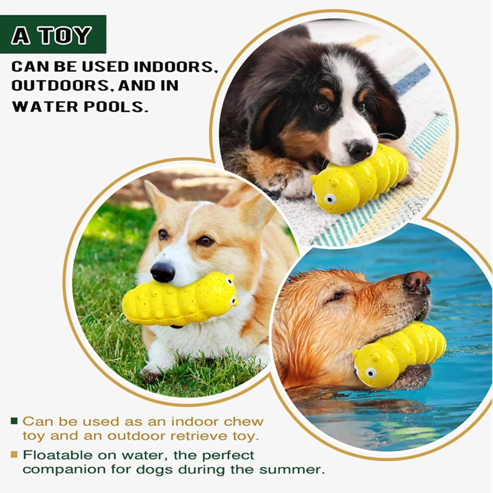 Green indestructible squeaky dog chew toy for aggressive chewers, food grade material, medium size