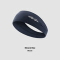 Seamless knitted sport headband for men and women in black, shown worn during exercise.