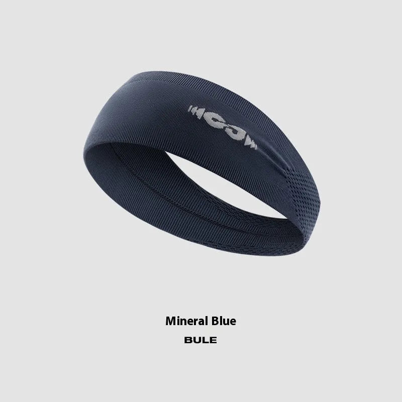 Seamless knitted sport headband for men and women in black, shown worn during exercise.