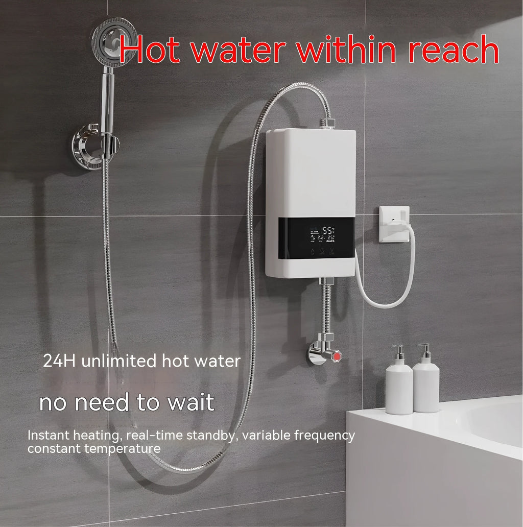Household quick-heating water heater with LED touch screen in gold, silver, or white finish