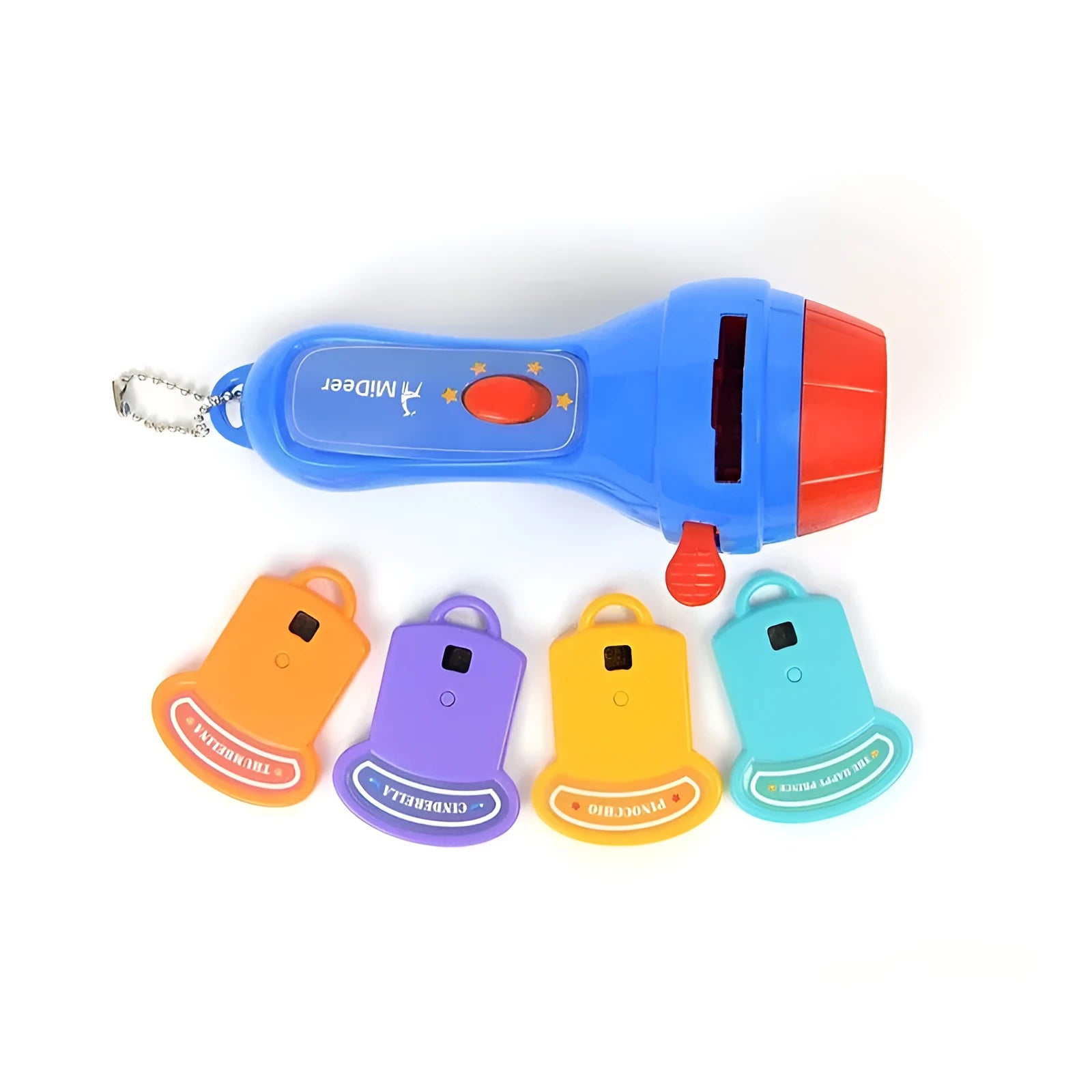 SmartKids children's storybook projector torch with four projection discs showing fairy tale images