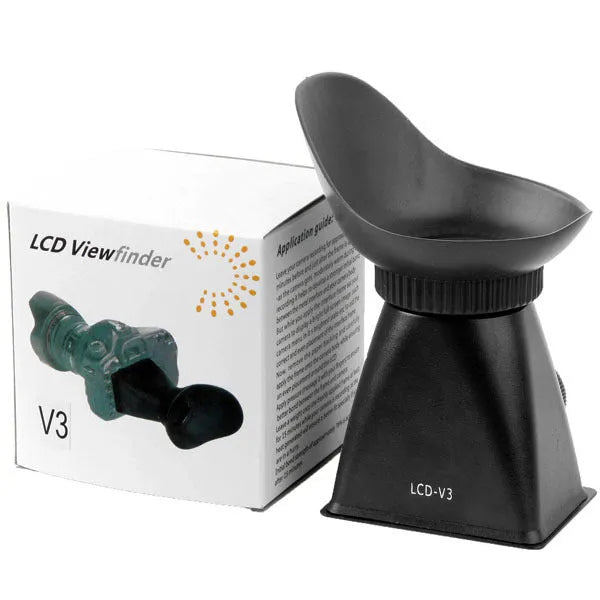 Black camera LCD viewfinder magnifier with magnetic mount for DSLR and mirrorless models