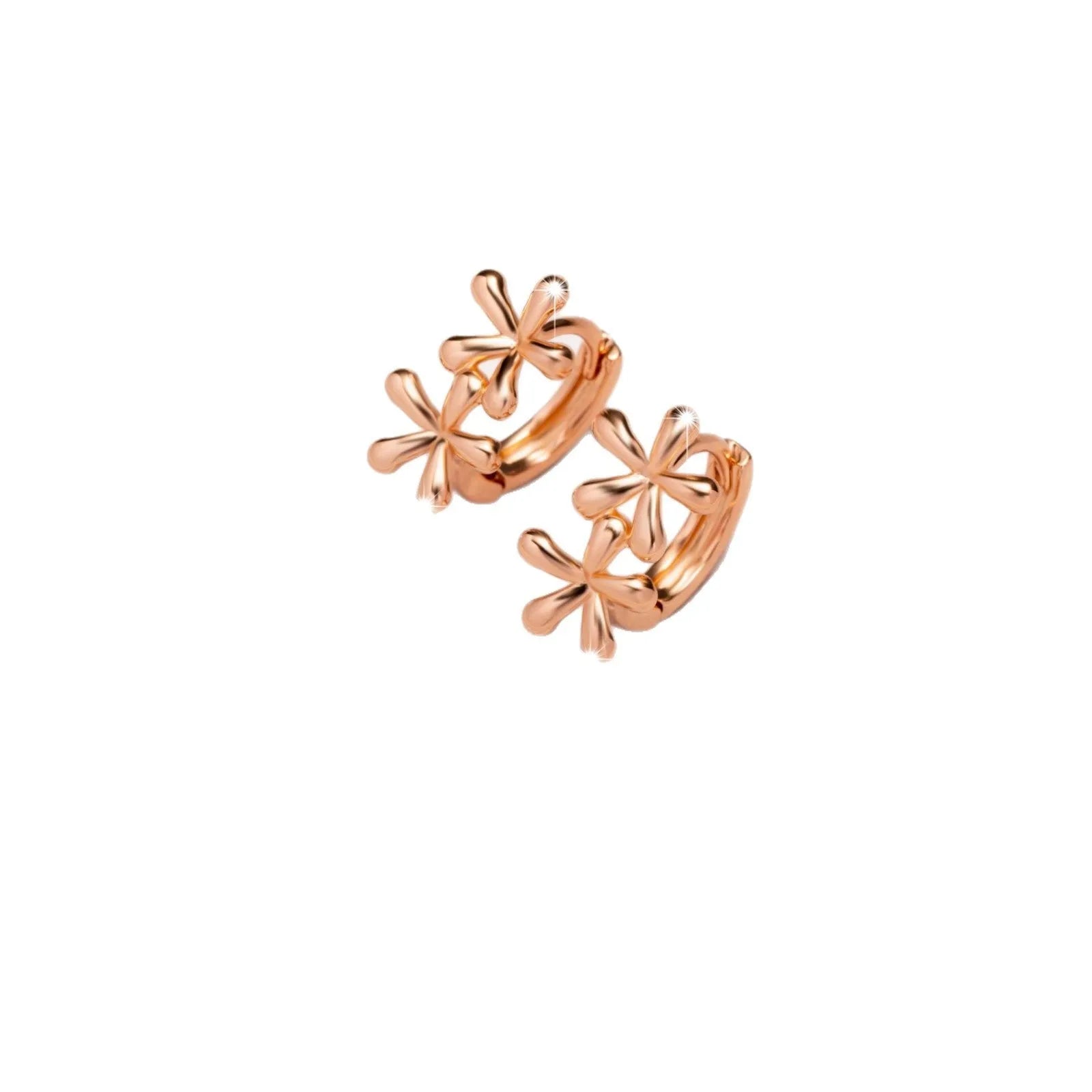 Circular rose gold electroplated earrings with waterdrop flower design for women
