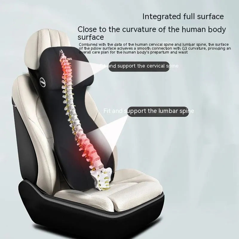 Black automotive memory foam lumbar cushion and headrest pillow set for car seats