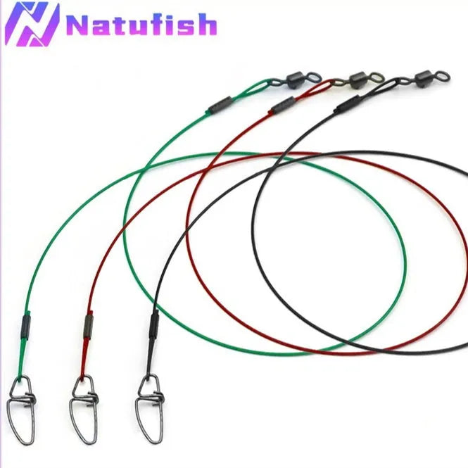 Set of 10 steel wire double buckle fishing pins showing green, black, and red colour options