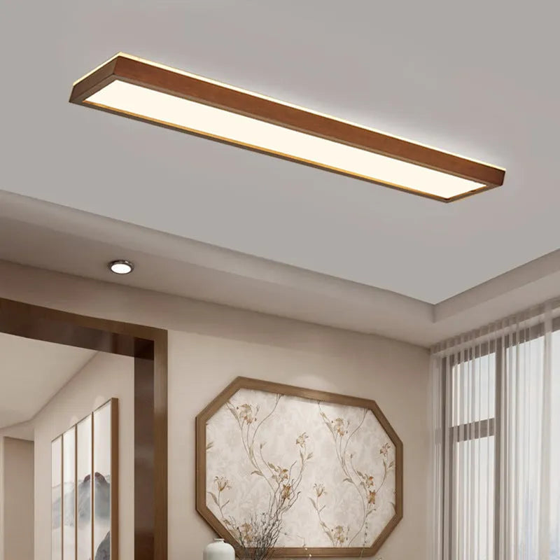 Solid wood long ceiling lamp in New Chinese style, 120CM length, walnut colour