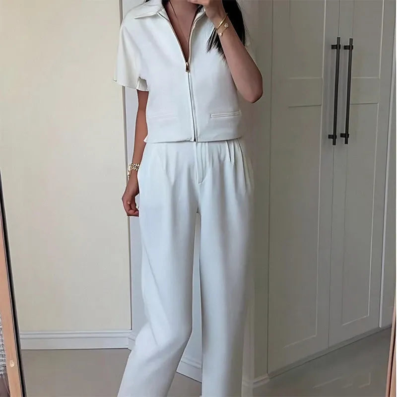 Damascus pattern casual polyester top in loose fit with short sleeves