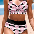 Women's black belly-covered slimming split bikini for swimming and water sports, sizes S to 2XL