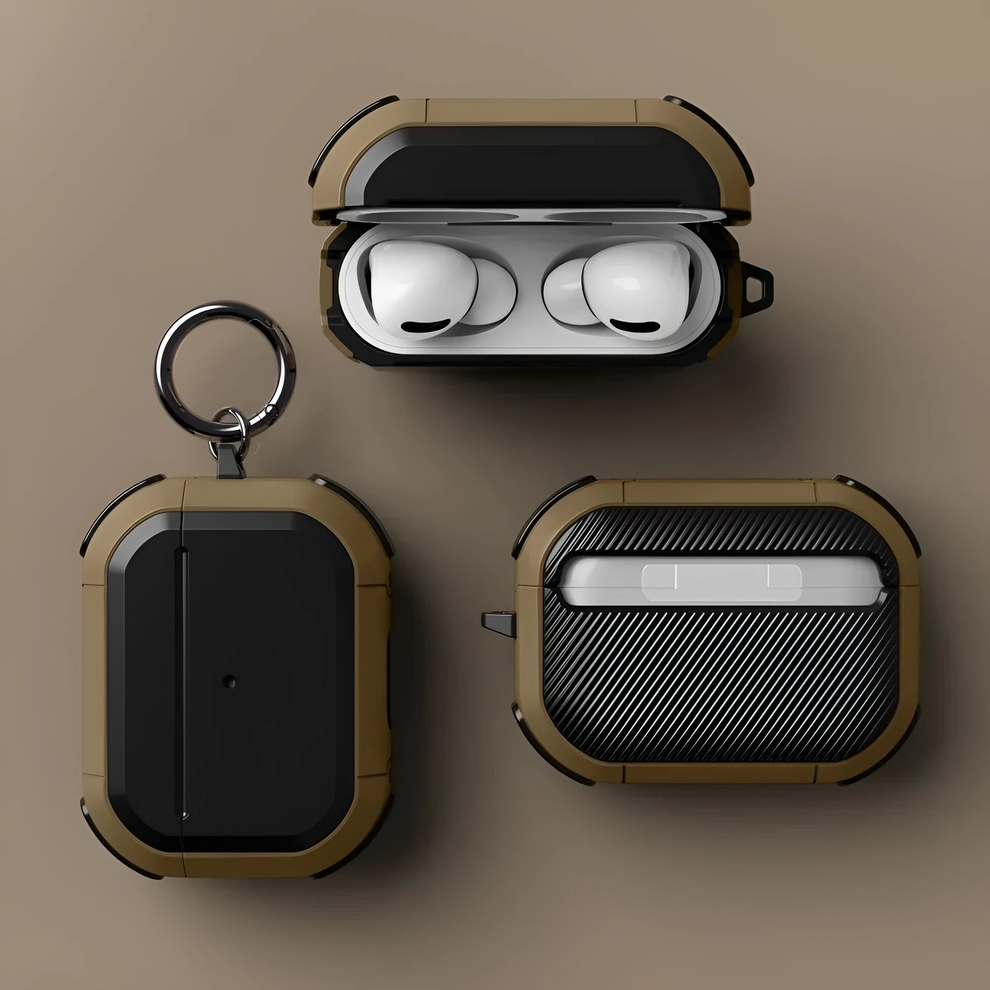 Black TPU and PC protective shell case for Apple AirPods 1, AirPods 2, and AirPods Pro.