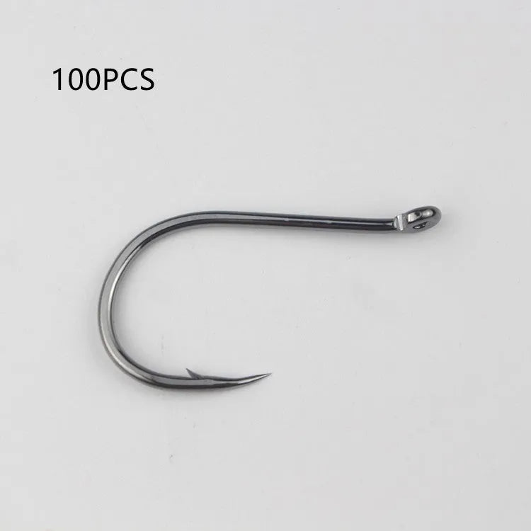Bulk alloy carbon steel barbed crooked mouth fishing hooks with ring eye for sea rock fishing