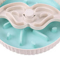 Pet slow feeder bowl with rotating game board and textured silicone licking mat in assorted colours.