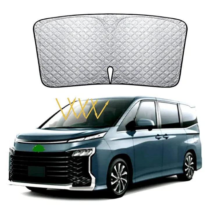 Silver aluminium custom-fit windshield sunshade for Toyota Noah XOVY 90 series vehicle