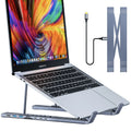 Aluminium folding laptop stand with built-in 8-in-1 docking station hub and HDMI port