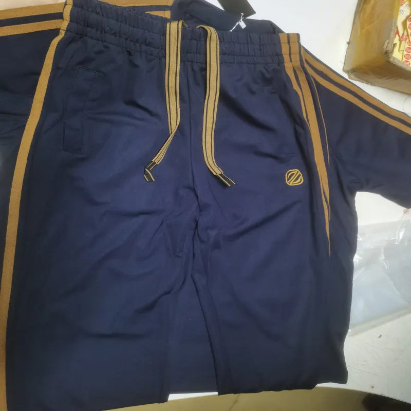 Men's blue short sleeve suit set with ironing-free polyester sweat-absorbent fabric