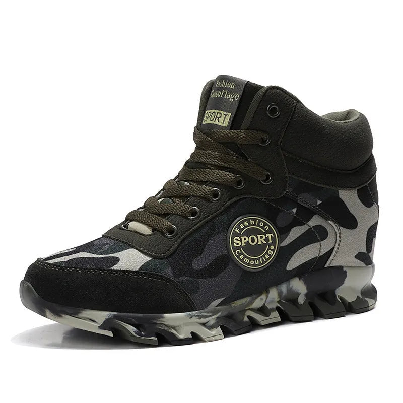 Women's green camouflage casual increased sneakers with canvas upper and rubber outsole