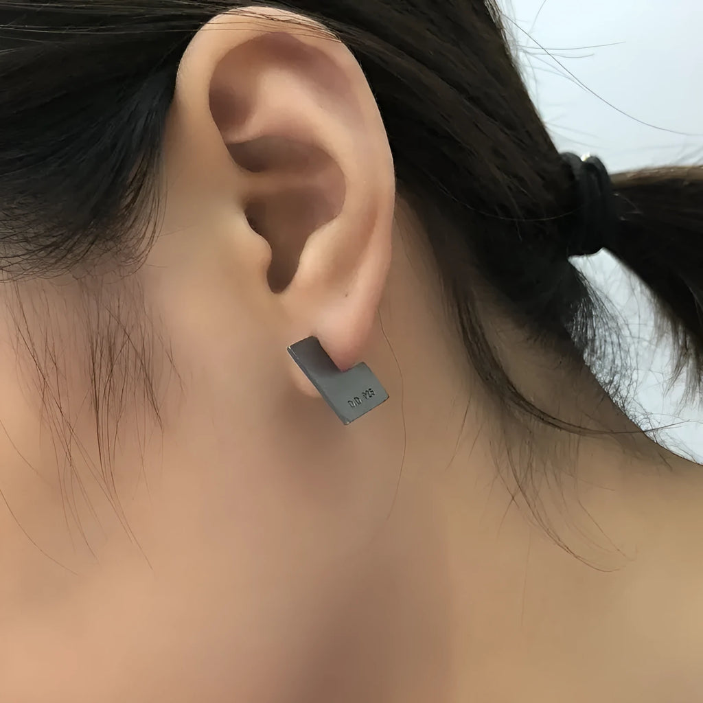 Sterling silver geometric square earrings with oxidation black finish measuring approximately 16mm