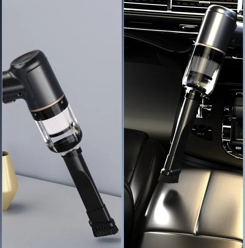 Black wireless handheld vacuum cleaner with nozzle attachments for car and home cleaning