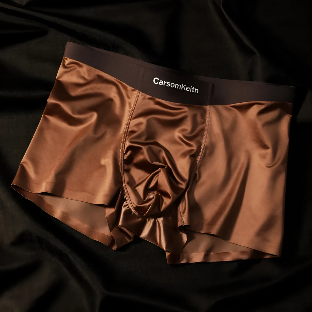 Men's colourblock Ice Silk underwear in blue, shown laid flat to display seamless design.
