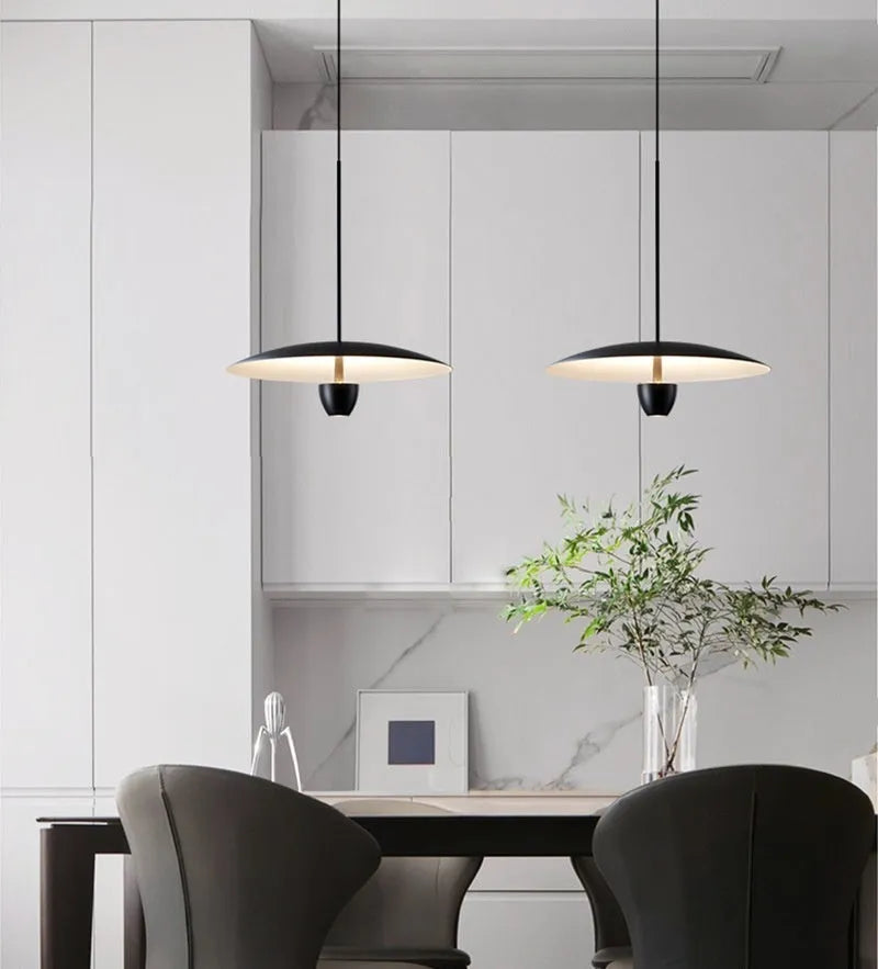 Black modern minimalist Nordic chandelier ceiling light fixture with 400mm diameter.