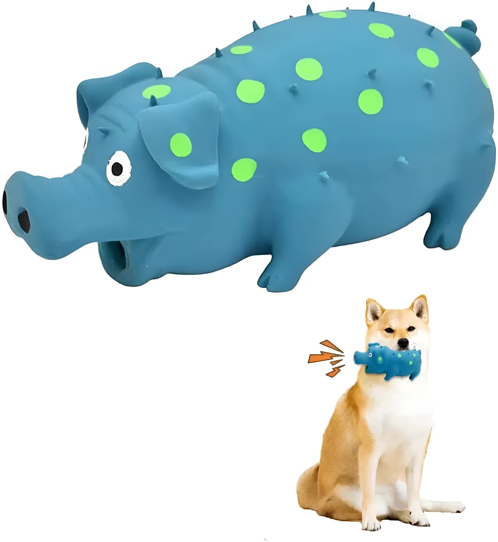 Pig-shaped latex dog chew toy with textured surface and squeaker