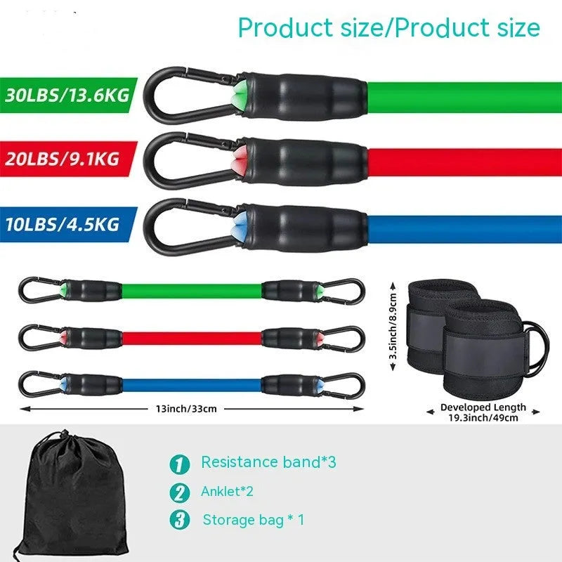 Yoga exercise hip lifting leg shaping ankle buckle tension band set with three TPE resistance bands and foot loops
