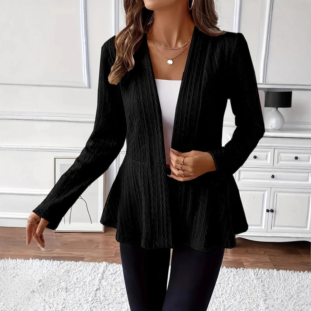 Women's apricot jacquard knitted cardigan with one button front closure