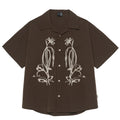 Brown striped Cuban collar short sleeve waterproof shirt for mountain camping