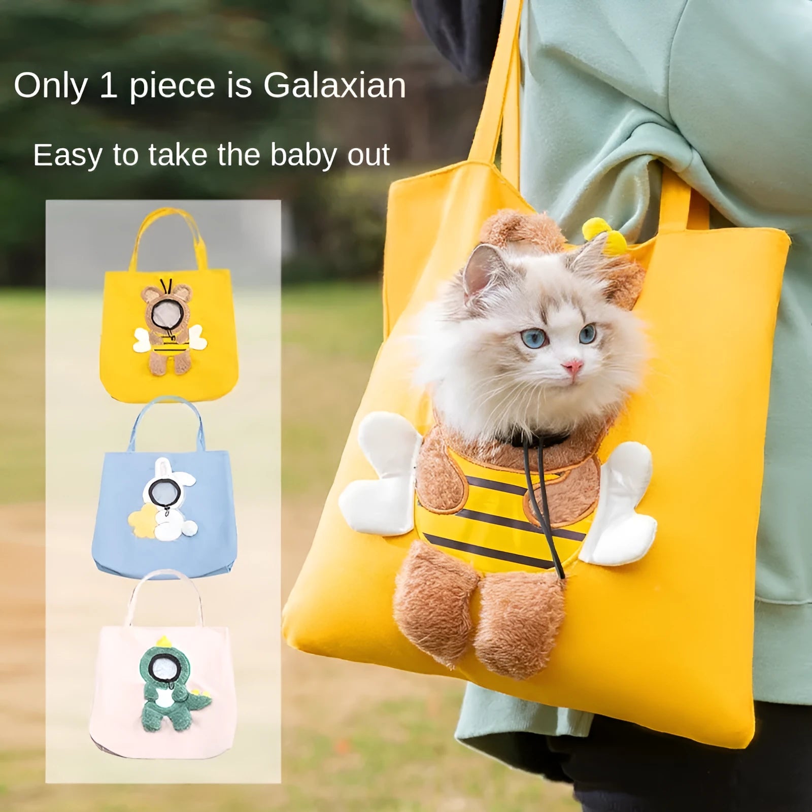 Little Bee Design canvas pet carrier bag for small dogs and cats, breathable with safety zippers, blue side view