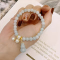 Natural emerald jade bracelet with pearl jade gourd accent, Chinese style women's handmade jewellery