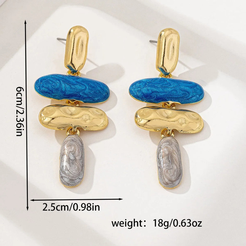 Geometric zinc alloy stud earrings with multicolour electroplated finish for women