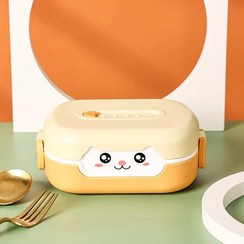 Square plastic divided lunch box in dark blue, orange yellow, or pink and green colours