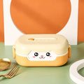 Square plastic divided lunch box in dark blue, orange yellow, or pink and green colours
