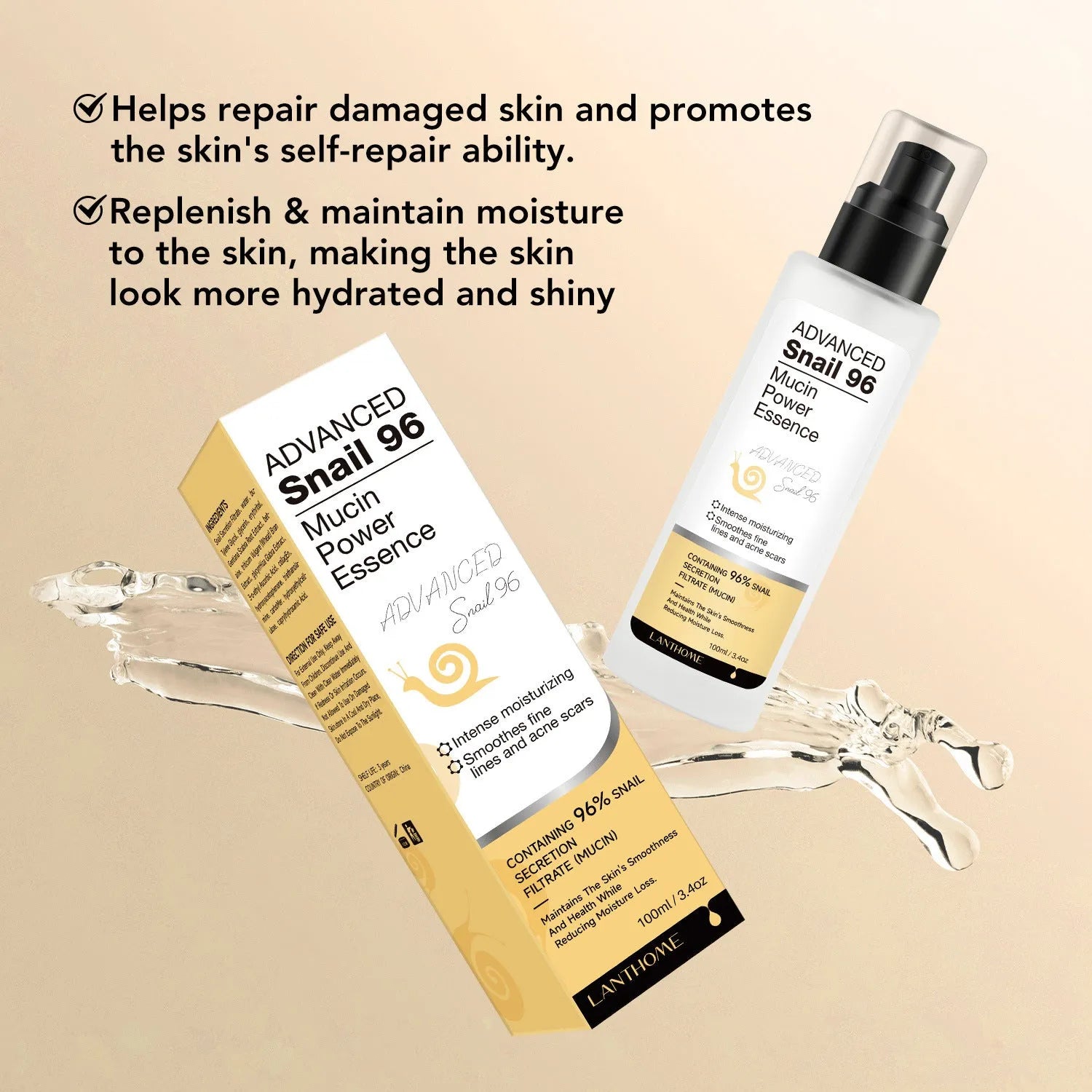 100ml snail secretion facial serum bottle with hydrating essence liquid for face and neck skincare