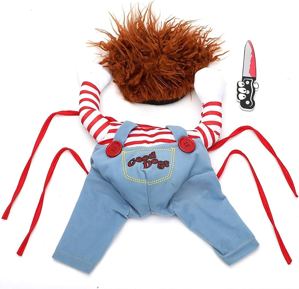 Halloween costume harness pants for dogs and cats three-piece set with striped pattern and prop knife