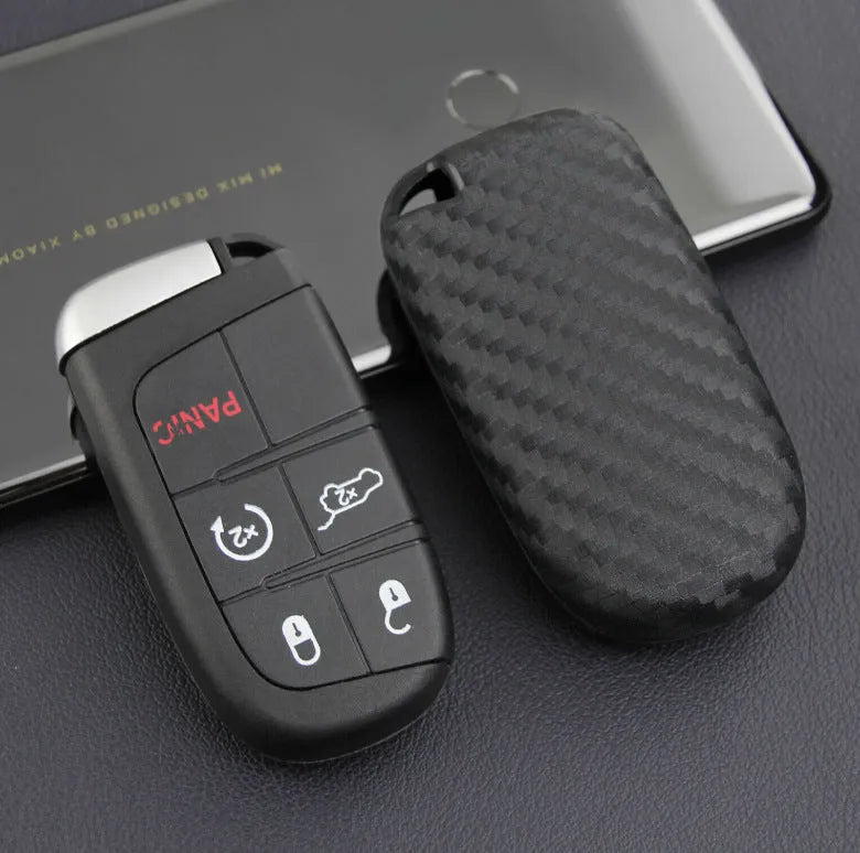 Silicone remote key case for Dodge Chrysler Fiat vehicles with carbon fibre pattern