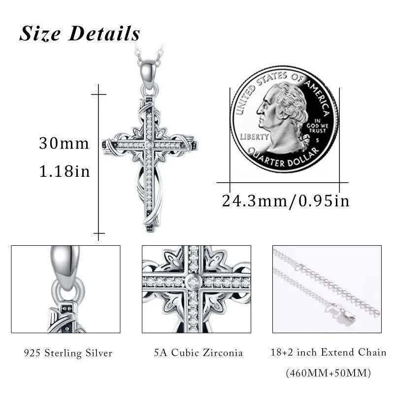 925 sterling silver cross pendant necklace for women, silver colour, 26mm by 17.5mm, 3g weight