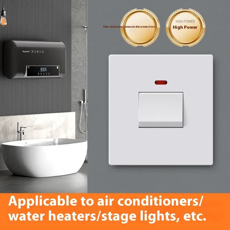 Gold, gray, and white heavy-duty 25A 45A illuminated electrical switch for water heaters.