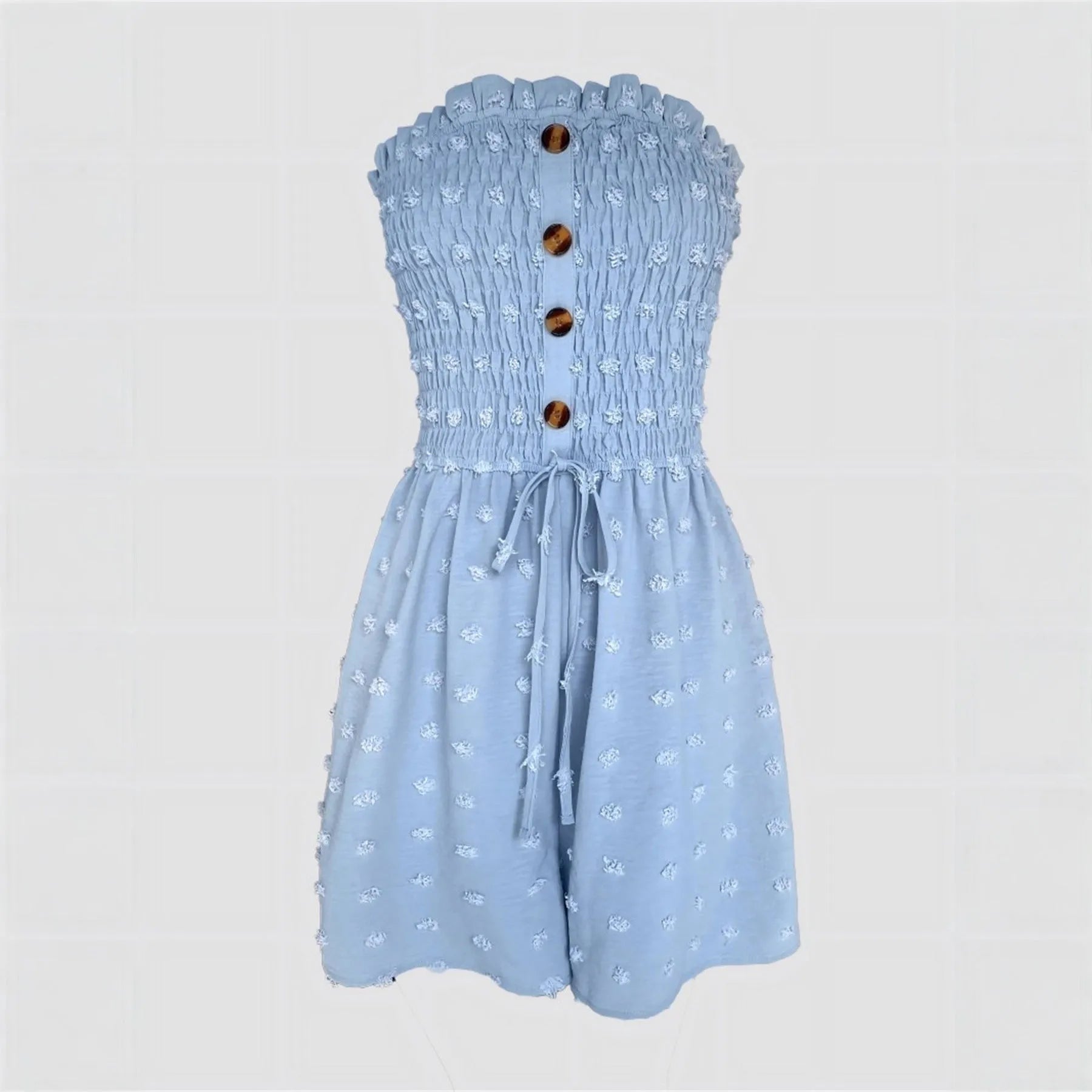 Women's off-shoulder sleeveless jumpsuit in solid colour with mid-waist and button detail