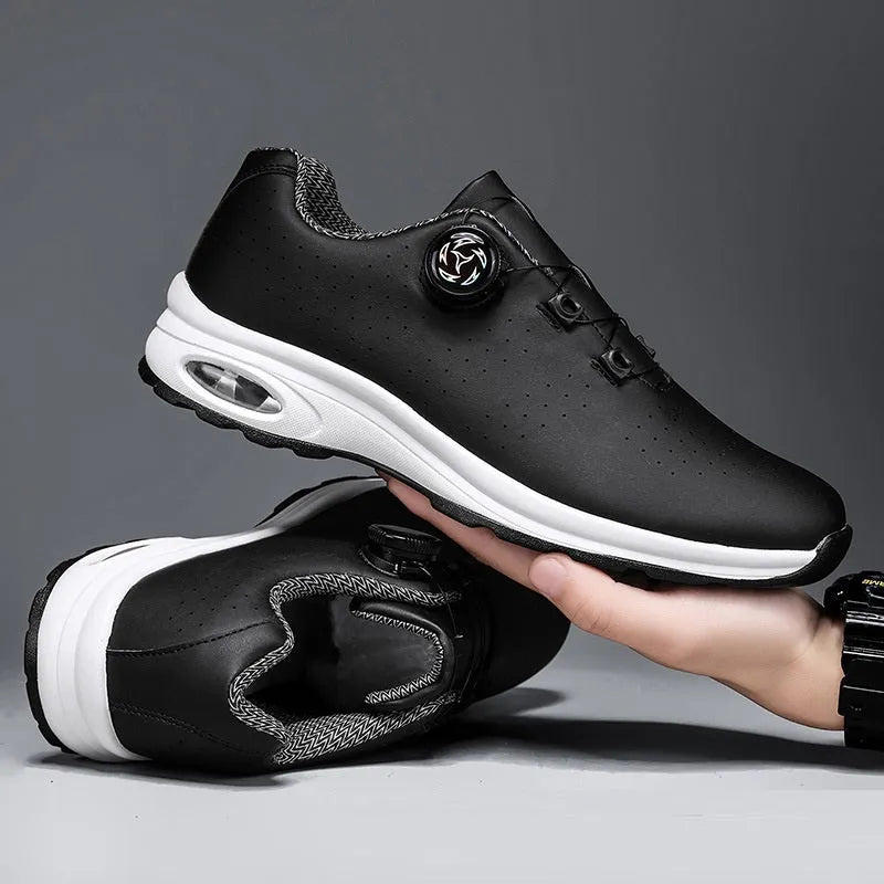 Men's black and white low-top mesh casual tennis shoes with cross straps and composite sole