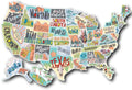 Travel-themed world map car body sticker set with vinyl lettering on white background decal