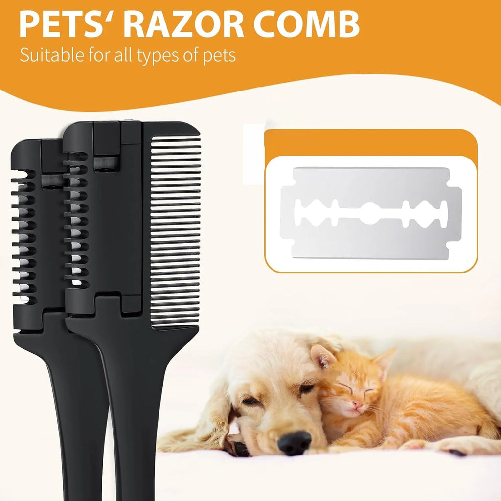 2-in-1 pet razor comb for dog and cat grooming with spare blades