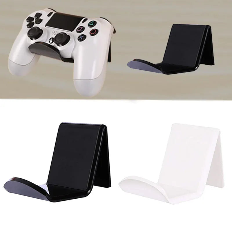 Universal game controller wall mount bracket shown in black, white, and transparent colours.