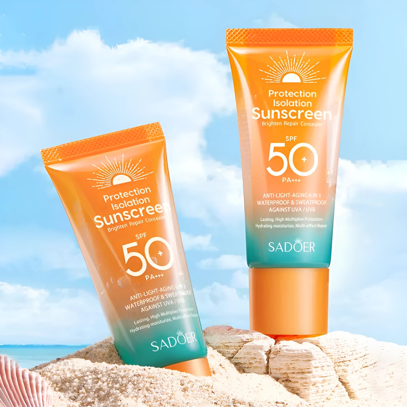 Double tube 50g multi-effect sunscreen and makeup primer product for universal skin types