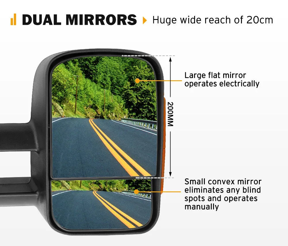 Black electric exterior rear vision mirror for Nissan D23 NP300 2015-ON with large view and light