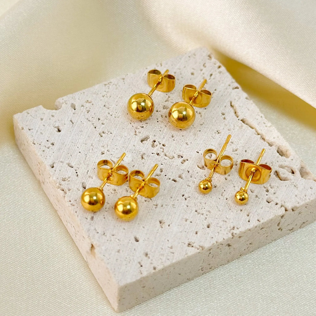 Stainless steel ball stud earrings minimalist geometric design gold silver colours