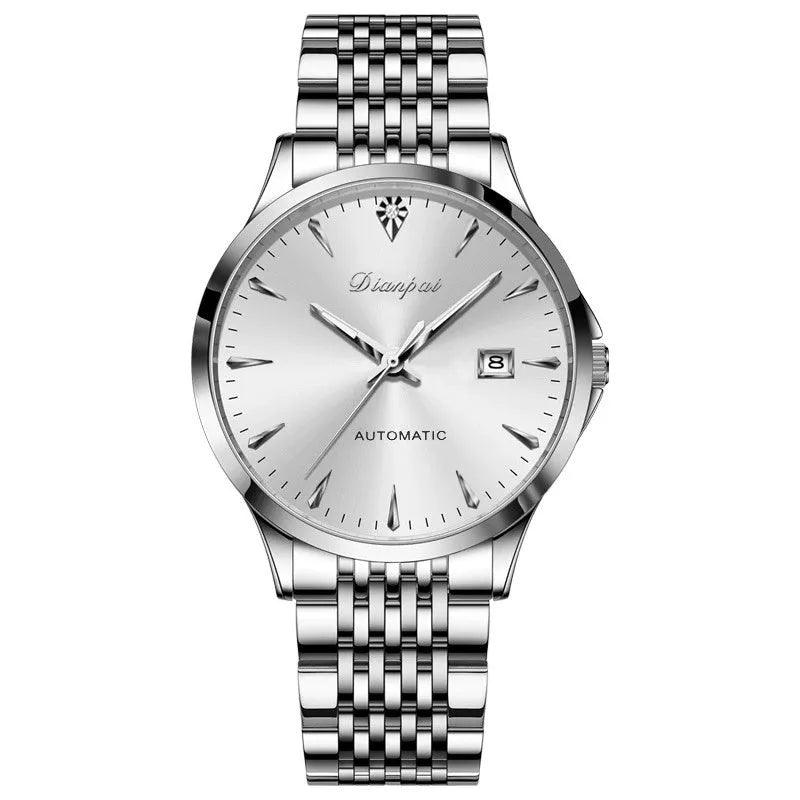 Men's automatic mechanical watch with stainless steel bracelet and mineral glass crystal