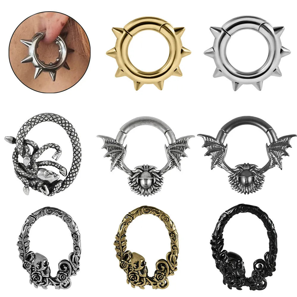 Copper geometric ear stretchers with cone round magnet design in eight different style variations