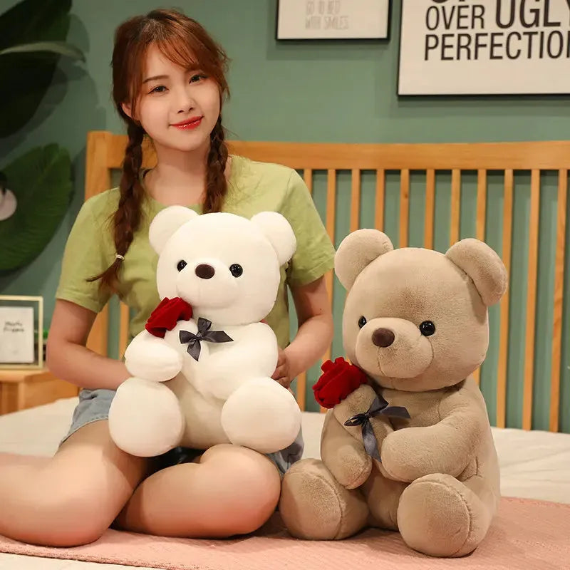 Plush teddy bear doll pillow in beige, brown or grey with soft short plush material and PP cotton filling