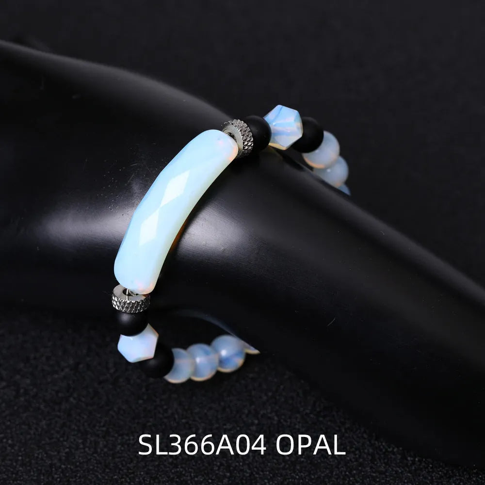 Handmade diamond-cut black agate bracelet for women and men on white background
